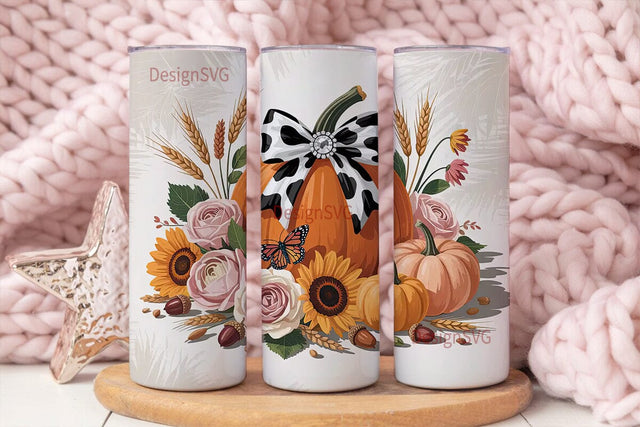 Fall Floral Pumpkin 20oz Tumbler Wrap Sublimation DesignSVG 