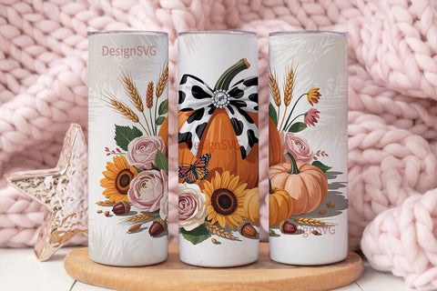 Fall Floral Pumpkin 20oz Tumbler Wrap Sublimation DesignSVG 