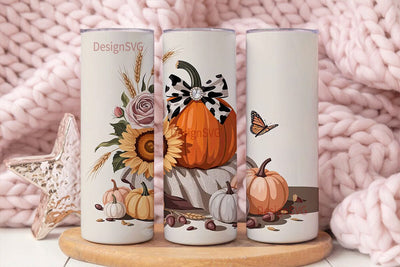 Fall Floral Pumpkin 20oz Tumbler Wrap Sublimation DesignSVG 
