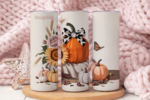Fall Floral Pumpkin 20oz Tumbler Wrap Sublimation DesignSVG 