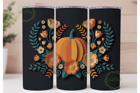 Fall Floral Pumpkin 20oz Tumbler Wrap Sublimation PixelChick 