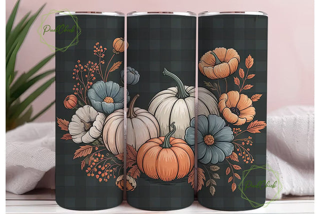 Fall Floral Pumpkin 20oz Tumbler Wrap Sublimation PixelChick 