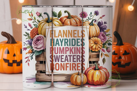 Fall Floral Pumpkin 20oz Tumbler Wrap Sublimation PixelChick 