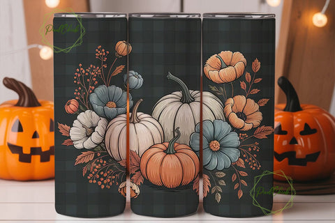 Fall Floral Pumpkin 20oz Tumbler Wrap Sublimation PixelChick 