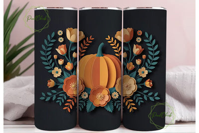 Fall Floral Pumpkin 20oz Tumbler Wrap Sublimation PixelChick 