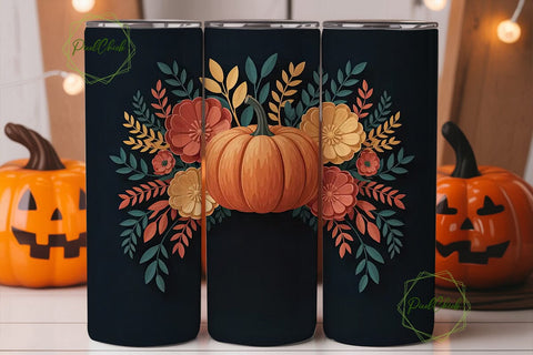 Fall Floral Pumpkin 20oz Tumbler Wrap Sublimation PixelChick 