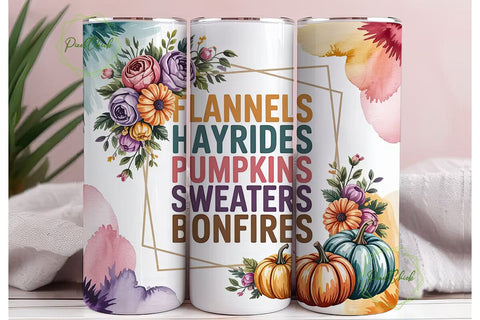 Fall Floral Pumpkin 20oz Tumbler Wrap Sublimation PixelChick 