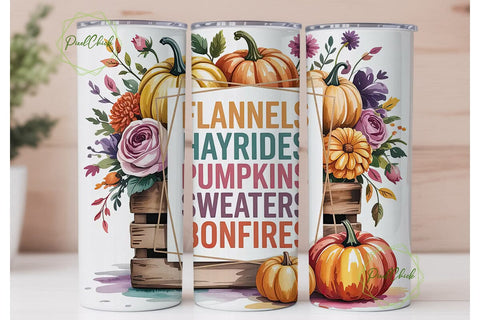 Fall Floral Pumpkin 20oz Tumbler Wrap Sublimation PixelChick 