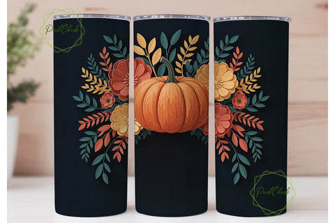 Fall Floral Pumpkin 20oz Tumbler Wrap Sublimation PixelChick 