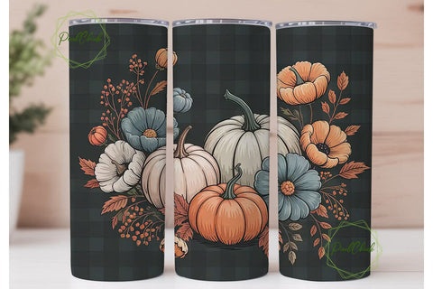 Fall Floral Pumpkin 20oz Tumbler Wrap Sublimation PixelChick 