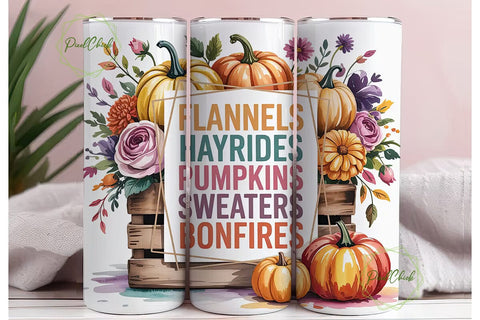 Fall Floral Pumpkin 20oz Tumbler Wrap Sublimation PixelChick 