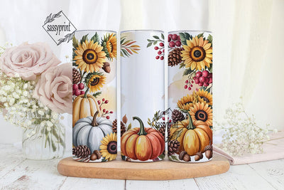 Fall Floral Pumpkin 20oz Tumbler Wrap Sublimation sassyprint 