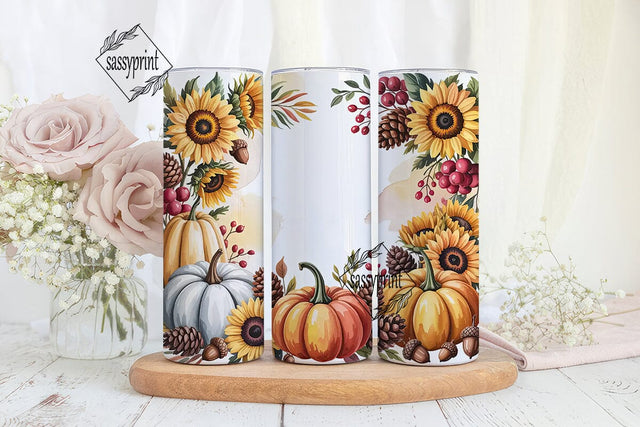 Fall Floral Pumpkin 20oz Tumbler Wrap Sublimation sassyprint 