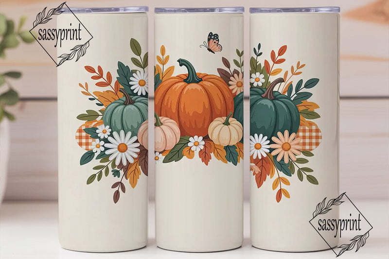 Fall Floral Pumpkin 20oz Tumbler Wrap Sublimation sassyprint 
