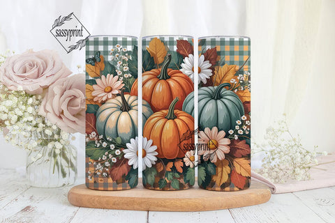 Fall Floral Pumpkin 20oz Tumbler Wrap Sublimation sassyprint 