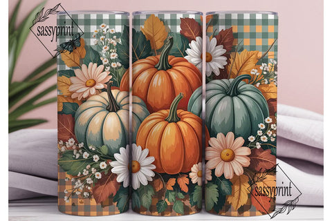 Fall Floral Pumpkin 20oz Tumbler Wrap Sublimation sassyprint 