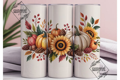 Fall Floral Pumpkin 20oz Tumbler Wrap Sublimation sassyprint 