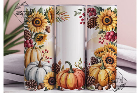Fall Floral Pumpkin 20oz Tumbler Wrap Sublimation sassyprint 