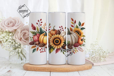 Fall Floral Pumpkin 20oz Tumbler Wrap Sublimation sassyprint 