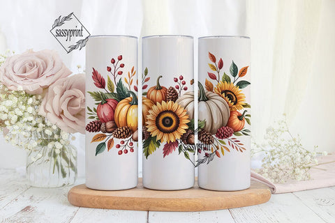 Fall Floral Pumpkin 20oz Tumbler Wrap Sublimation sassyprint 