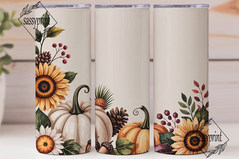 Fall Floral Pumpkin 20oz Tumbler Wrap Sublimation sassyprint 