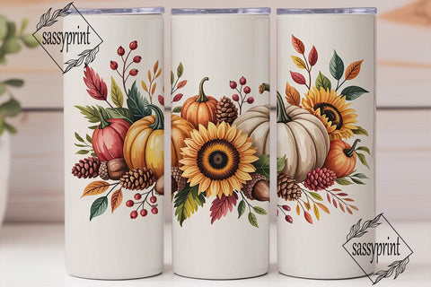 Fall Floral Pumpkin 20oz Tumbler Wrap Sublimation sassyprint 