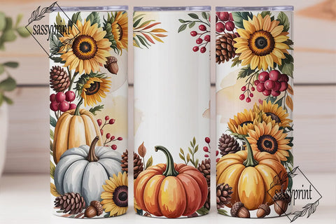 Fall Floral Pumpkin 20oz Tumbler Wrap Sublimation sassyprint 