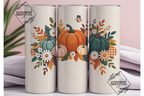 Fall Floral Pumpkin 20oz Tumbler Wrap Sublimation sassyprint 