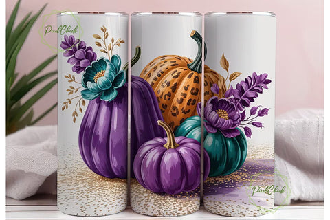 Fall Floral Pumpkin Tumbler Wrap Sublimation PixelChick 