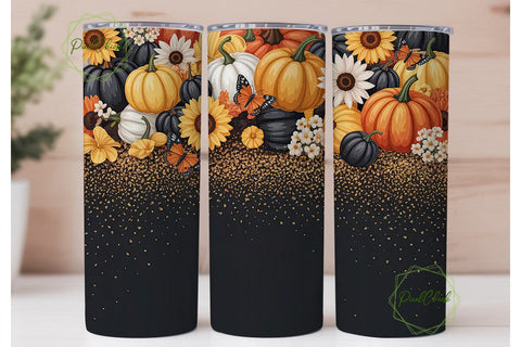 Fall Floral Pumpkin Tumbler Wrap Sublimation PixelChick 
