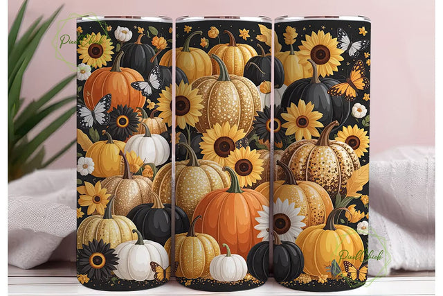 Fall Floral Pumpkin Tumbler Wrap Sublimation PixelChick 