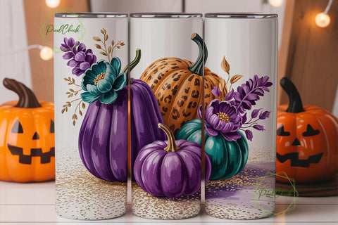 Fall Floral Pumpkin Tumbler Wrap Sublimation PixelChick 