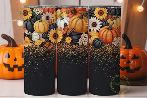 Fall Floral Pumpkin Tumbler Wrap Sublimation PixelChick 