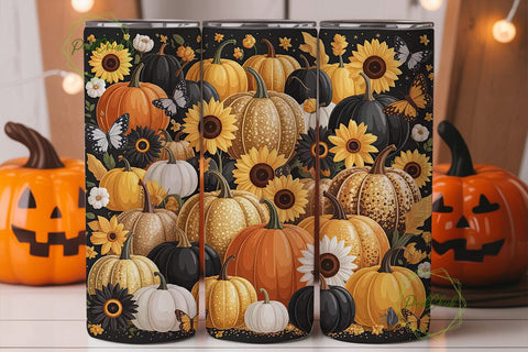 Fall Floral Pumpkin Tumbler Wrap Sublimation PixelChick 