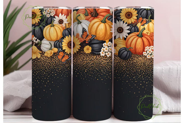 Fall Floral Pumpkin Tumbler Wrap Sublimation PixelChick 