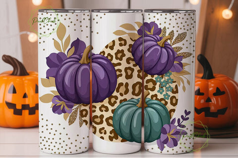 Fall Floral Pumpkin Tumbler Wrap Sublimation PixelChick 