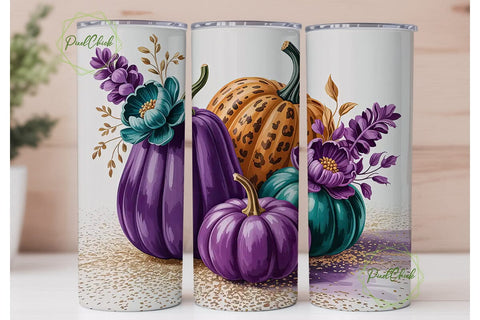 Fall Floral Pumpkin Tumbler Wrap Sublimation PixelChick 
