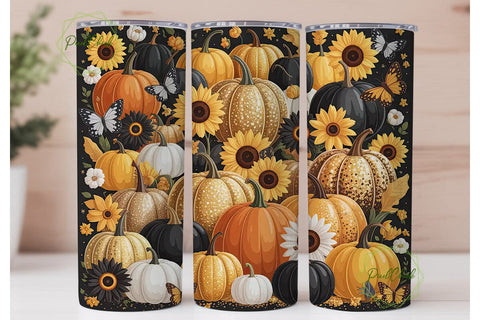 Fall Floral Pumpkin Tumbler Wrap Sublimation PixelChick 