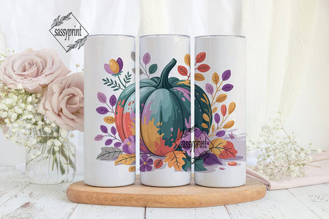 Fall Floral Pumpkin Tumbler Wrap Sublimation sassyprint 