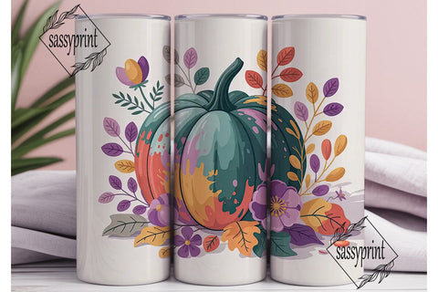 Fall Floral Pumpkin Tumbler Wrap Sublimation sassyprint 