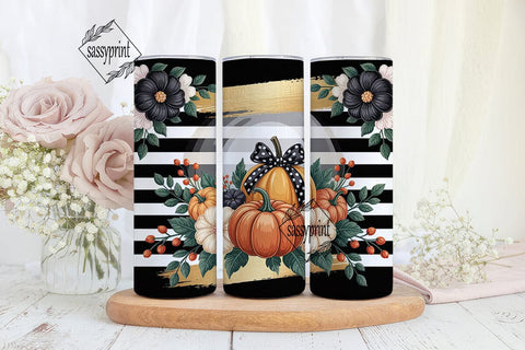 Fall Floral Pumpkin Tumbler Wrap Sublimation sassyprint 