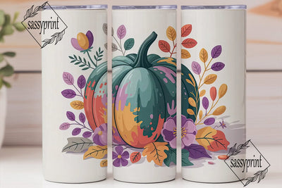 Fall Floral Pumpkin Tumbler Wrap Sublimation sassyprint 