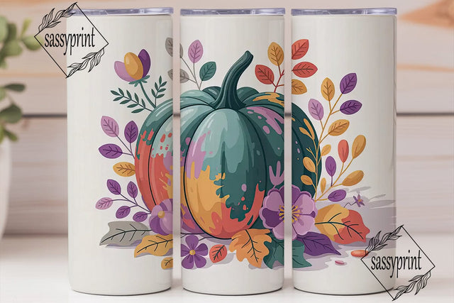 Fall Floral Pumpkin Tumbler Wrap Sublimation sassyprint 