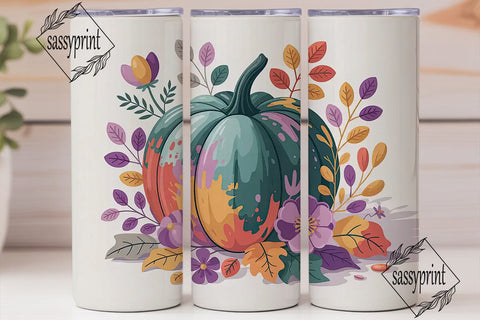 Fall Floral Pumpkin Tumbler Wrap Sublimation sassyprint 