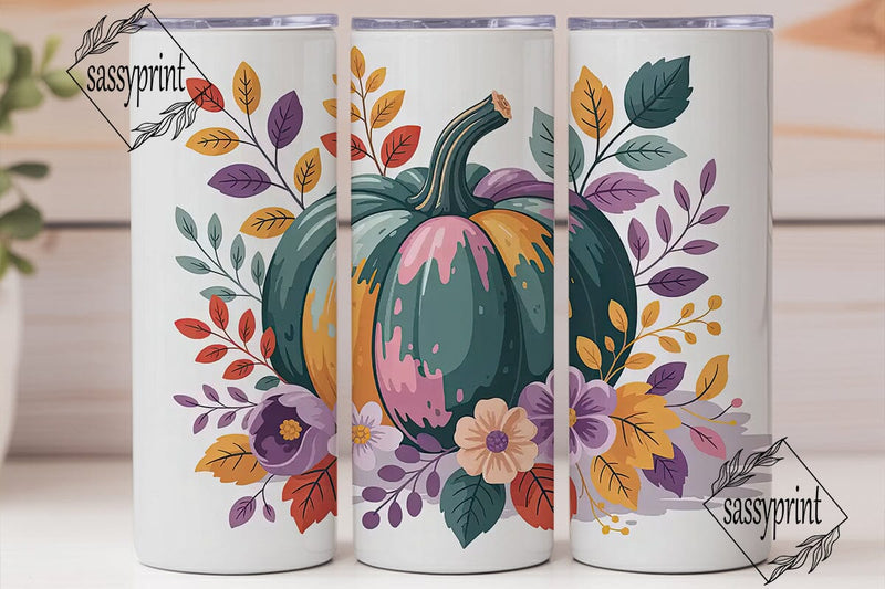 Fall Floral Pumpkin Tumbler Wrap Sublimation sassyprint 