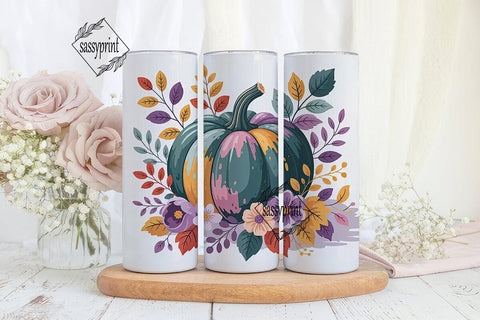 Fall Floral Pumpkin Tumbler Wrap Sublimation sassyprint 