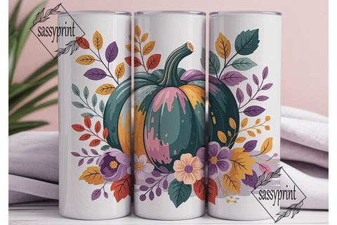 Fall Floral Pumpkin Tumbler Wrap Sublimation sassyprint 