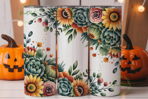Fall Floral Watercolor 20oz Tumbler Wrap Sublimation PixelChick 
