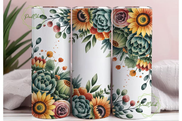 Fall Floral Watercolor 20oz Tumbler Wrap Sublimation PixelChick 