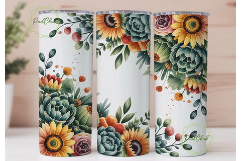 Fall Floral Watercolor 20oz Tumbler Wrap Sublimation PixelChick 
